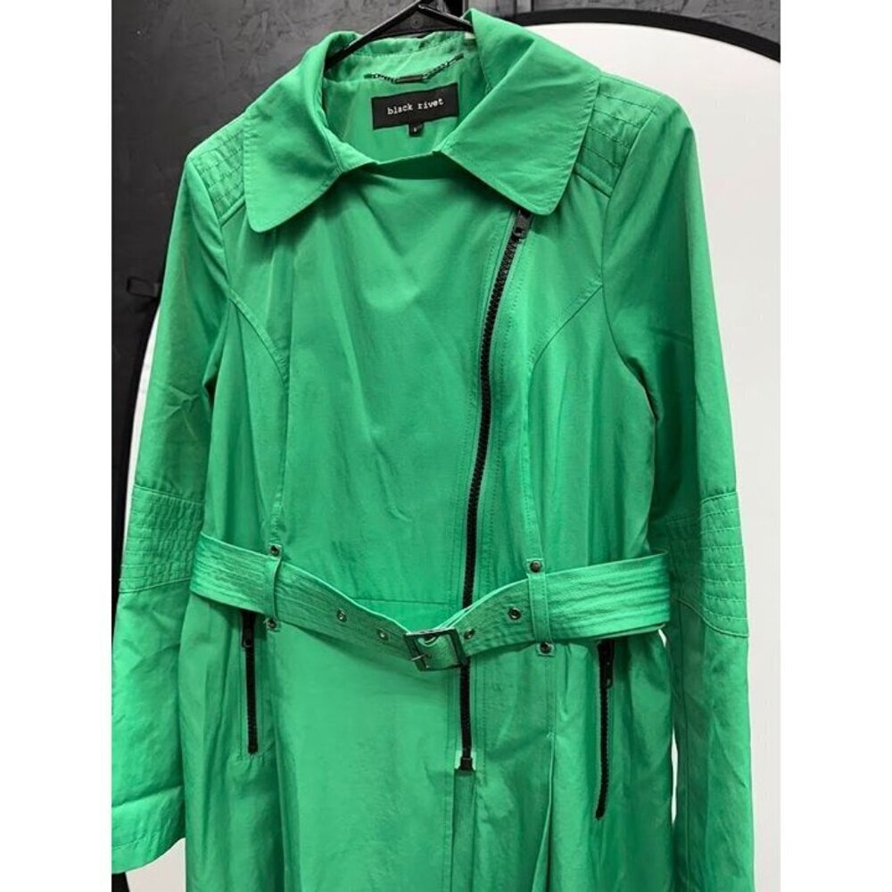 Black Rivet Green Trench Coat - Picture 2 of 6